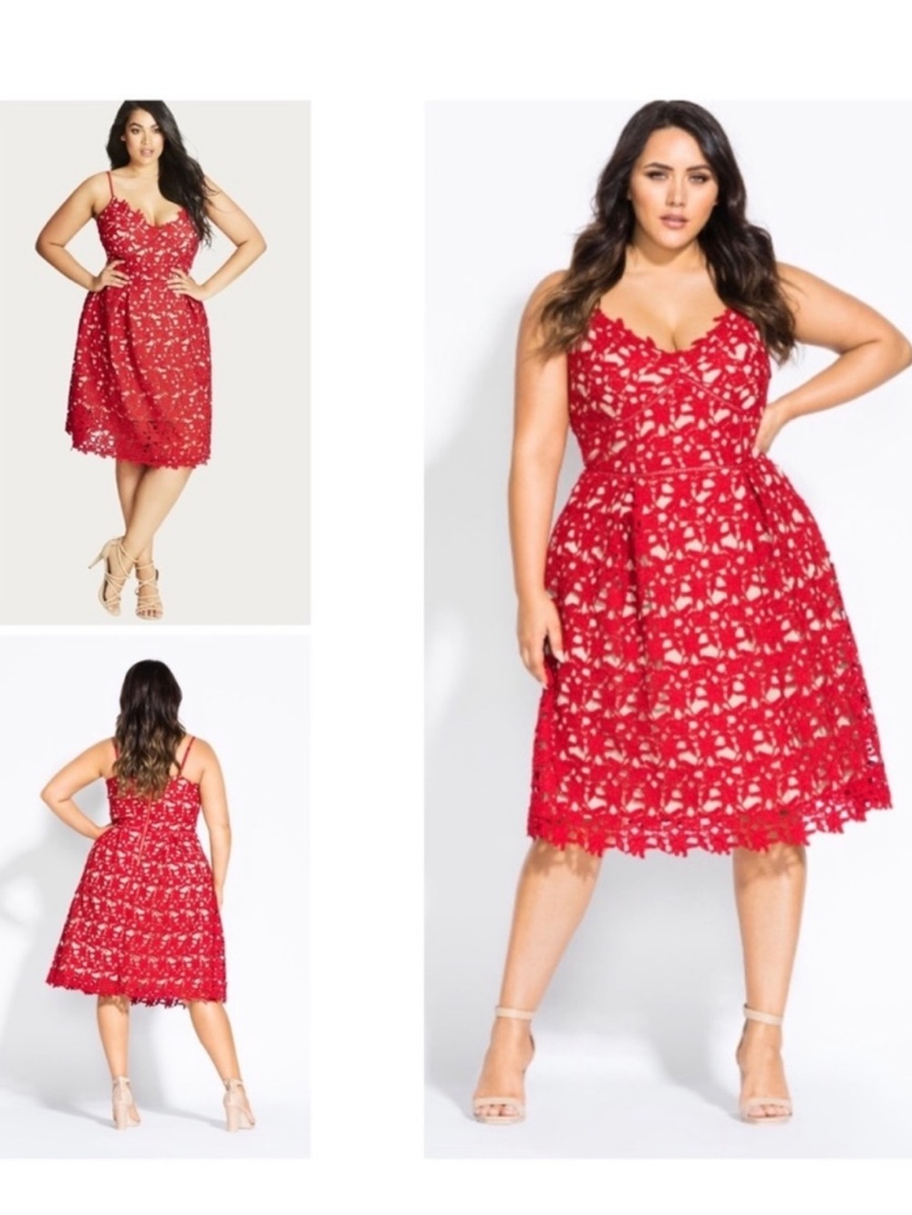City Chic Red Lace Mini Dress with Spaghetti Straps